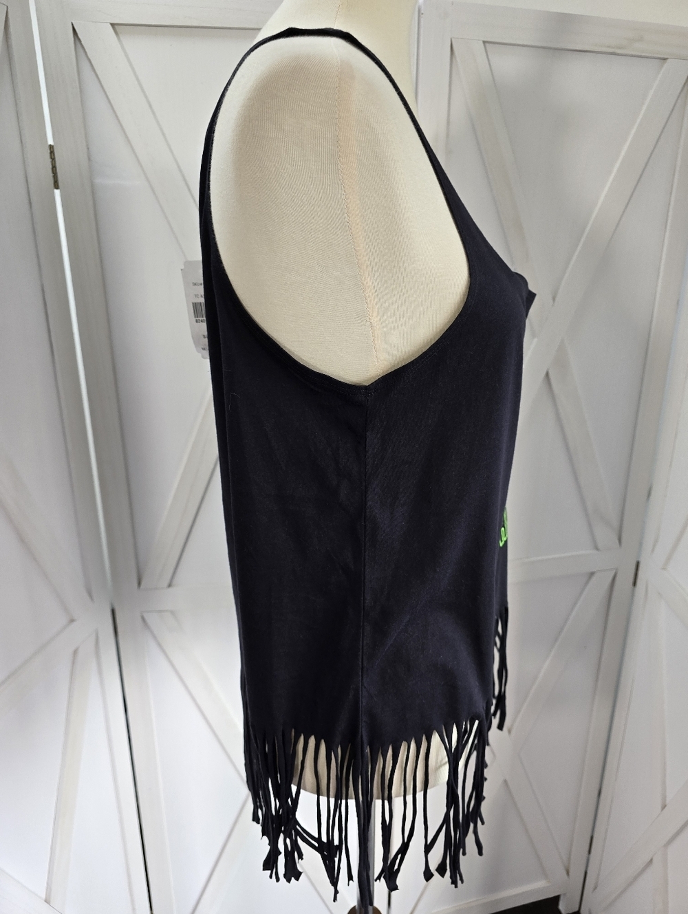 Spencer's Black Fringe Tank Top with Neon Yellow Pink Blue Text (NWT) - Picture 3 of 7